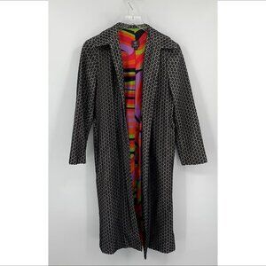 Jussara black lace duster jacket blazer lined silk swirl open front long women S